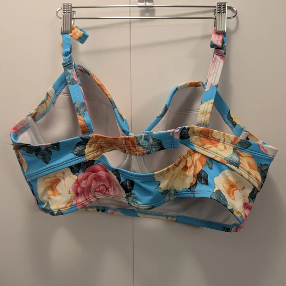 Floral Swim Bra - Blue with Multicolor Roses - Picture 2 of 3